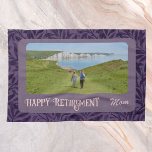 Personalised Happy Retirement Gifts for Mum Violet Tea Towel