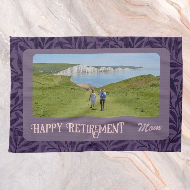 Personalised Happy Retirement Gifts for Mum Violet Tea Towel (Creator Uploaded)