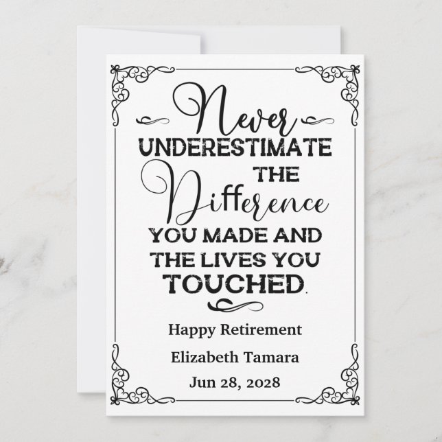 Personalised Happy Retirement quotes  Invitation (Front)