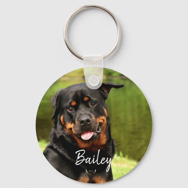 Personalised Happy Rottweiler Keychain (Front)