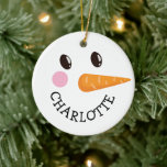 Personalised Happy Snowman Face Monogram Christmas Ceramic Ornament<br><div class="desc">Personalised Happy Snowman Face Monogram Christmas Ceramic Ornament. Fill in your name for the cutest Christmas mug you have ever seen. With love Frankie   Marlow</div>