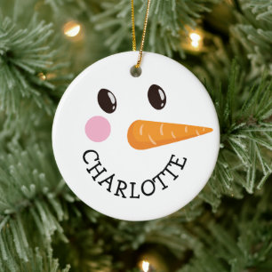 Personalised Happy Snowman Face Monogram Christmas Ceramic Ornament
