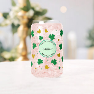 Personalised Happy St. Patrick's Day w/ Clovers Can Glass