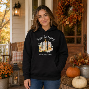 Personalised Happy Thanksgiving Floral Pumpkin Hoodie
