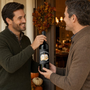 Personalised Happy Thanksgiving Floral Pumpkin Wine Label