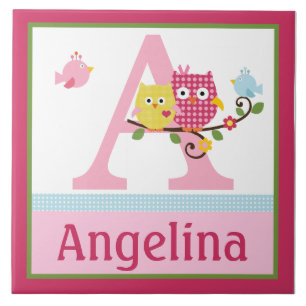 Personalised Happy Tree Owls Letter Name Tile
