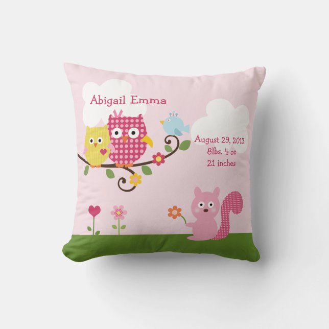 Personalised Happy Tree Owls Pillow Keepsake (Front)
