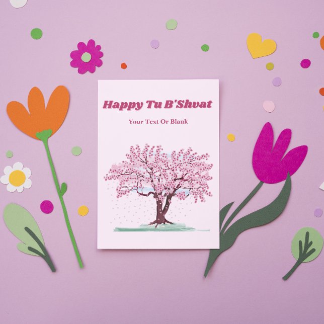 Personalised Happy Tu B'shvat Pink Tree Gift Holiday Card (Creator Uploaded)