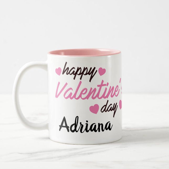 Personalised Happy Valentine's Day Two-Tone Coffee Mug (Left)