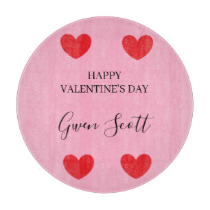 Personalised Happy Valentine's red heart pink Cutting Board