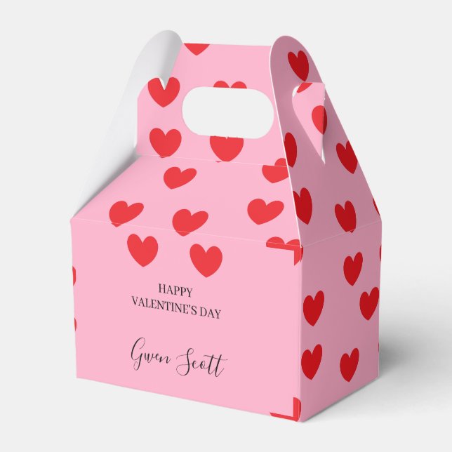 Personalised Happy Valentine's red heart pink Favour Box (Front Side)