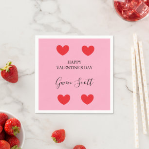 Personalised Happy Valentine's red heart pink Napkin
