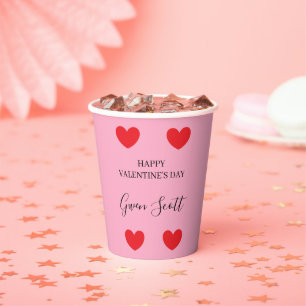 Personalised Happy Valentine's red heart pink Paper Cups