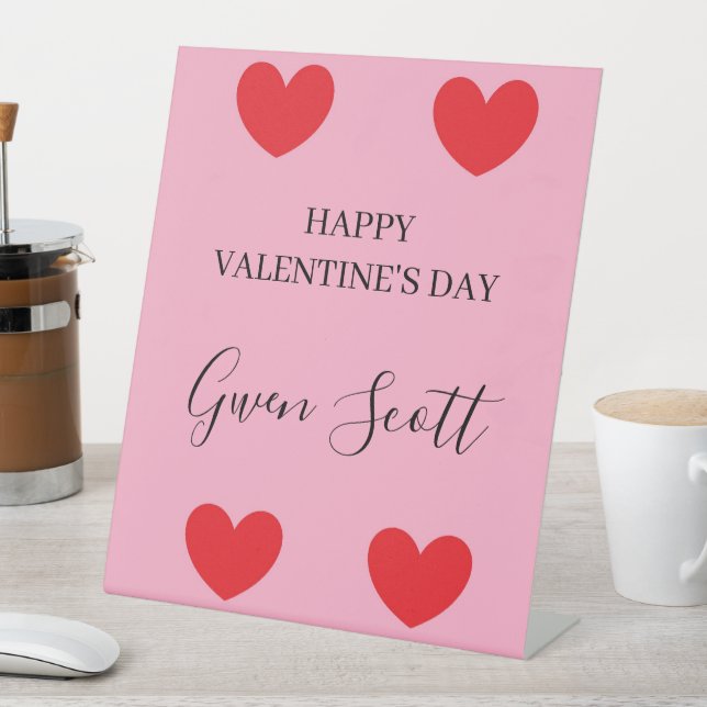 Personalised Happy Valentine's red heart pink Pedestal Sign (In SItu)