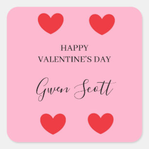 Personalised Happy Valentine's red heart pink Square Sticker