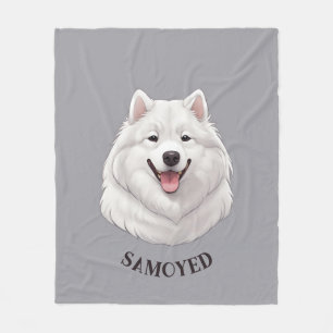 Personalised Happy White Samoyed Fleece Blanket