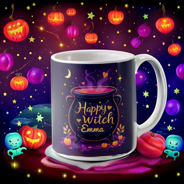 Personalised Happy Witch Halloween Cauldron Coffee Mug (Creator Uploaded)