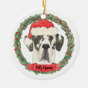 Personalised Harlequin Great Dane Christmas Ceramic Ornament