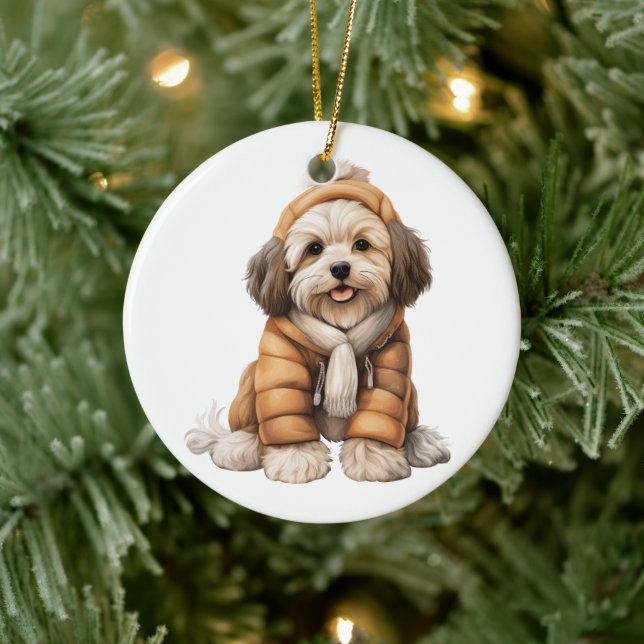Personalised Havanese Dog Art Ceramic Ornament (Tree)