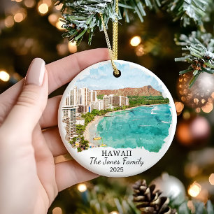 Personalised Hawaii Ornament, Honolulu Gift Ceramic Ornament