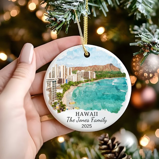 Personalised Hawaii Ornament, Honolulu Gift Ceramic Ornament (Creator Uploaded)