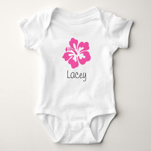 Personalised Hawaiian Flower Hibiscus Pink Baby Bodysuit (Front)