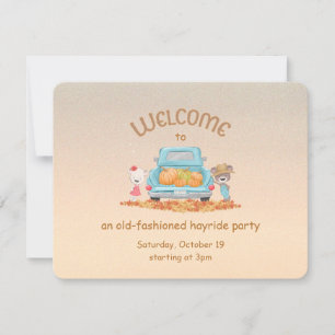 Personalised Hayride Autumn Welcome Bear Pumpkins Invitation