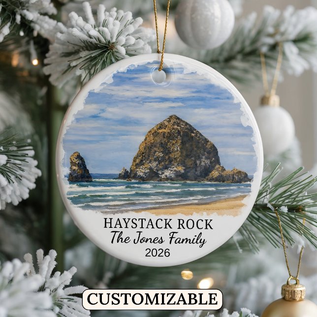 Personalised Haystack Rock Ornament, Custom Oregon Ceramic Ornament (Creator Uploaded)