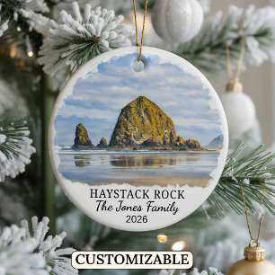 Personalised Haystack Rock Ornament, Custom Oregon Ceramic Ornament