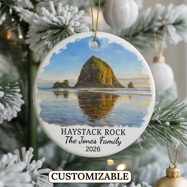 Personalised Haystack Rock Ornament, Custom Oregon Ceramic Ornament (Creator Uploaded)