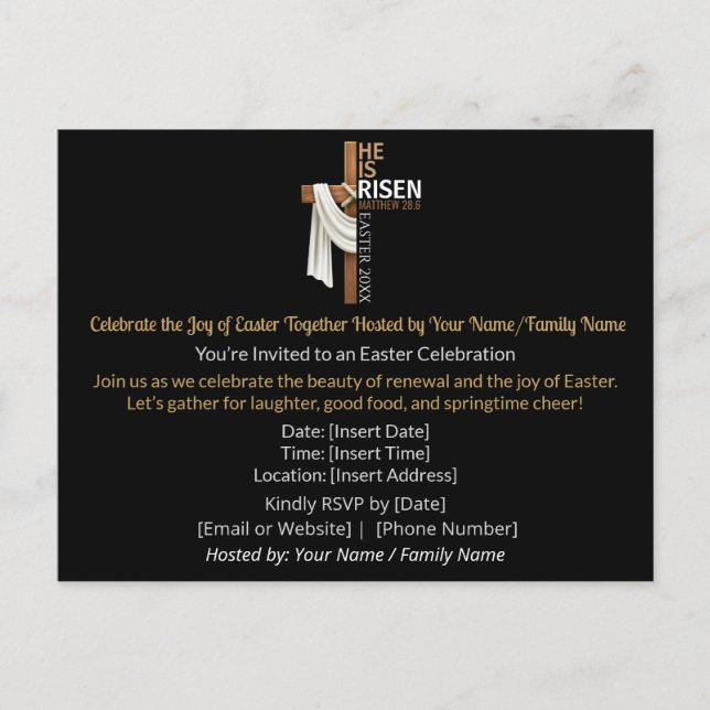Personalised He Is Risen Easter Party Invitation Postcard (Front)