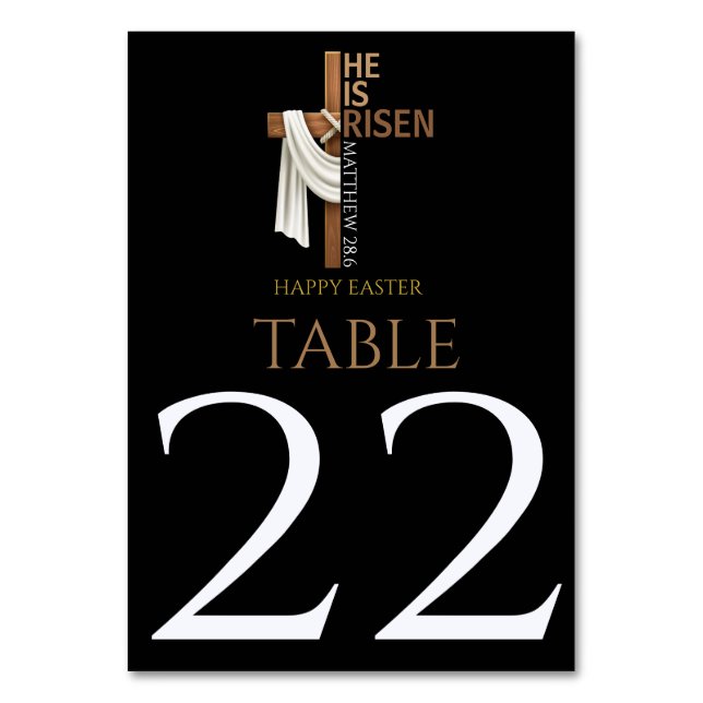 Personalised He Is Risen Happy Easter Table Number (Front)