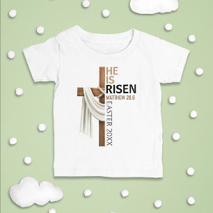 Personalised He Is Risen Vintage Easter Cross Baby T-Shirt