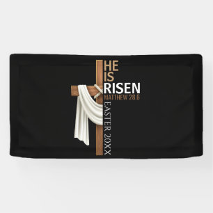 Personalised He Is Risen Vintage Easter Cross Banner