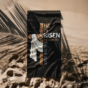 Personalised He Is Risen Vintage Easter Cross Beach Towel