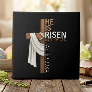 Personalised He Is Risen Vintage Easter Cross Ceramic Tile