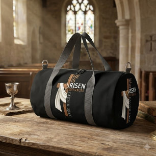 Personalised He Is Risen Vintage Easter Cross Duffle Bag