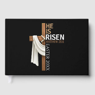 Personalised He Is Risen Vintage Easter Cross Guest Book