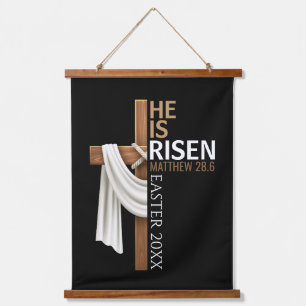 Personalised He Is Risen Vintage Easter Cross Hanging Tapestry
