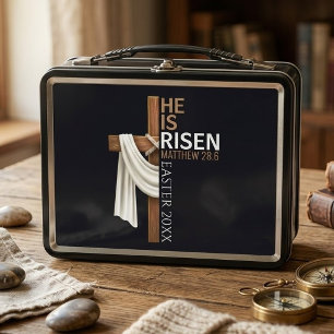 Personalised He Is Risen Vintage Easter Cross Metal Lunch Box