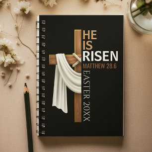 Personalised He Is Risen Vintage Easter Cross Notebook