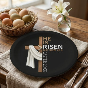 Personalised He Is Risen Vintage Easter Cross Paper Plate