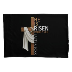 Personalised He Is Risen Vintage Easter Cross Pillowcase