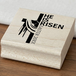 Personalised He Is Risen Vintage Easter Cross Rubber Stamp