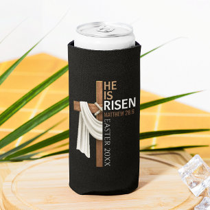 Personalised He Is Risen Vintage Easter Cross Seltzer Can Cooler