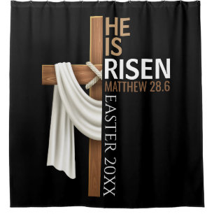 Personalised He Is Risen Vintage Easter Cross Shower Curtain