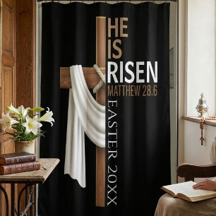 Personalised He Is Risen Vintage Easter Cross Shower Curtain