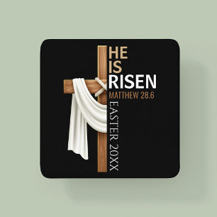 Personalised He Is Risen Vintage Easter Cross Square Paper Coaster