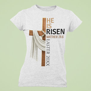 Personalised He Is Risen Vintage Easter Cross T-Shirt