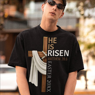 Personalised He Is Risen Vintage Easter Cross T-Shirt